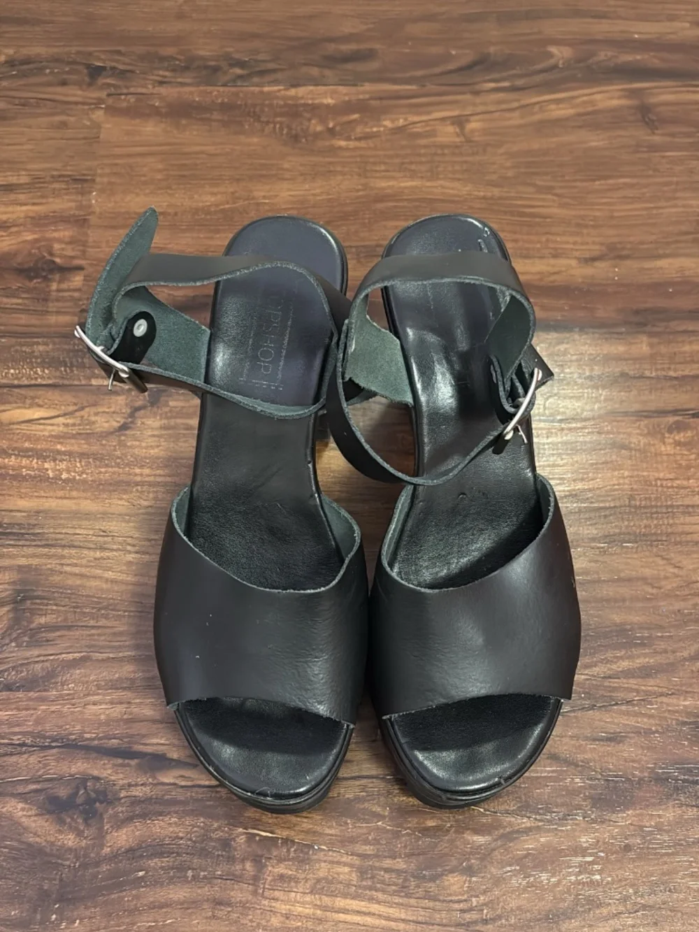 Topshop Black Leather Chunky Platform Heels